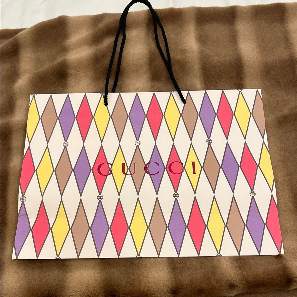 Gucci Harlequin Multicolor Diamond-Print Shopping Bag with Black Rope Handles